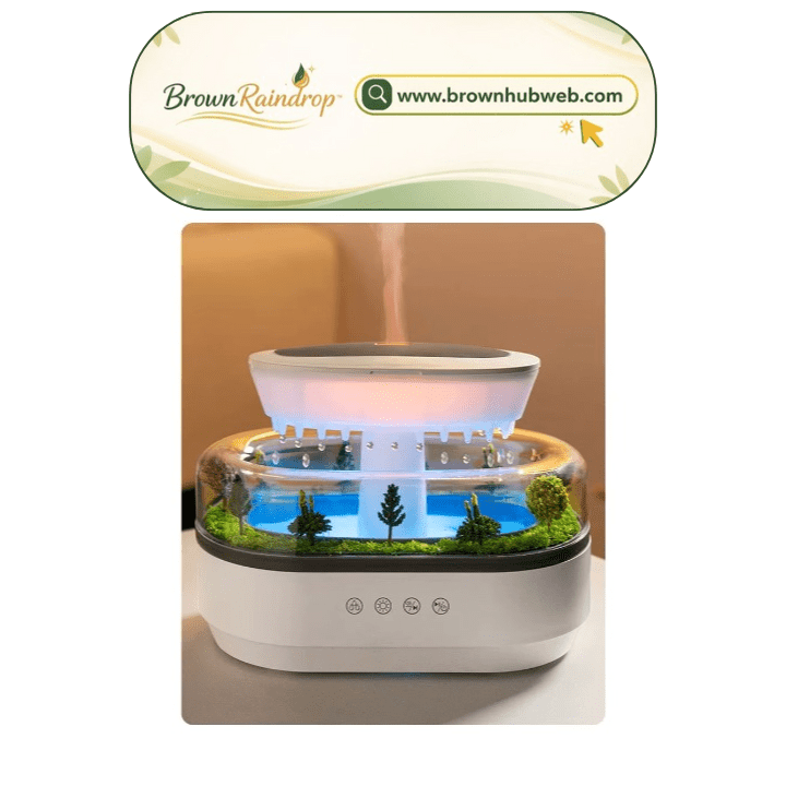 BrownRaindrop™ – Diffusore Oli Essenziali Effetto Pioggia con Luci LED - Brown's Hub Web