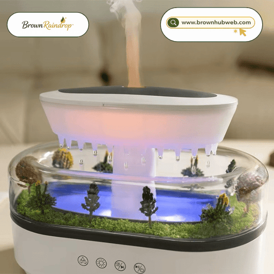BrownRaindrop™ – Diffusore Oli Essenziali Effetto Pioggia con Luci LED - Brown's Hub Web
