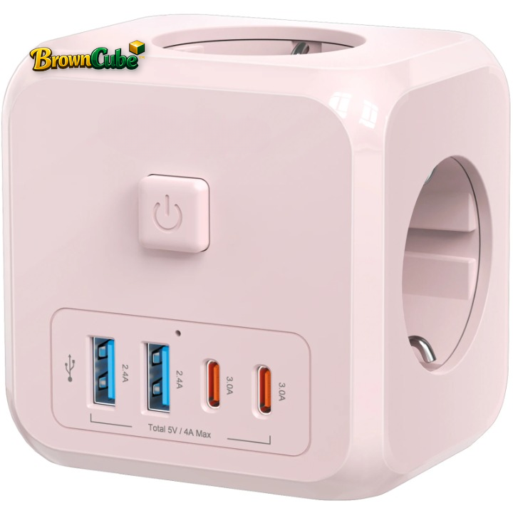 BrownCube™ - 7-in-1 EU Power Cube with 3 AC Outlets and 4 USB Ports