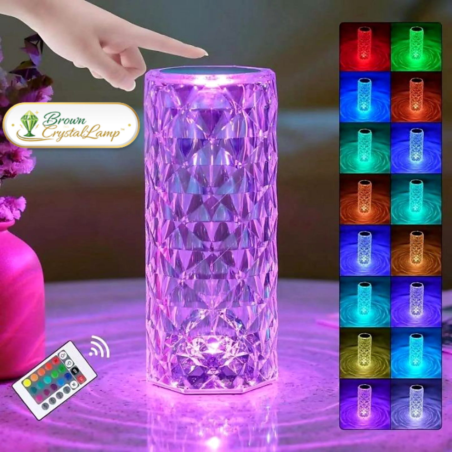 BrownCrystalLamp™ – Lampada Cristallo Rosa RGB Ricaricabile con Touch - Brown's Hub Web