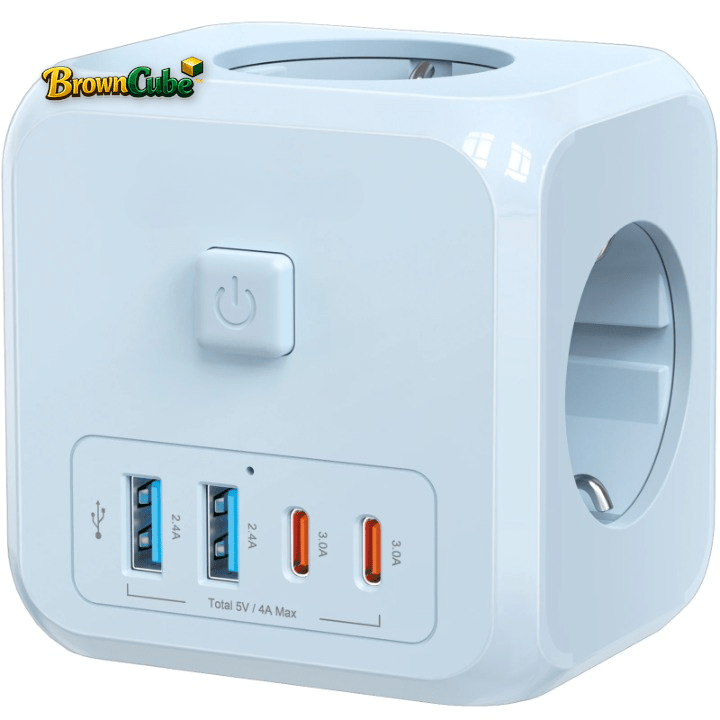 BrownCube™ - Cubo di alimentazione 7 - in - 1 EU con 3 prese AC e 4 porte USB - Brown's Hub Web