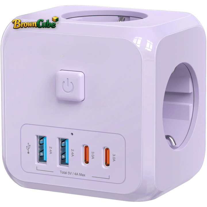 BrownCube™ - Cubo di alimentazione 7 - in - 1 EU con 3 prese AC e 4 porte USB - Brown's Hub Web