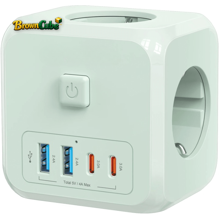 BrownCube™ - Cubo di alimentazione 7 - in - 1 EU con 3 prese AC e 4 porte USB - Brown's Hub Web