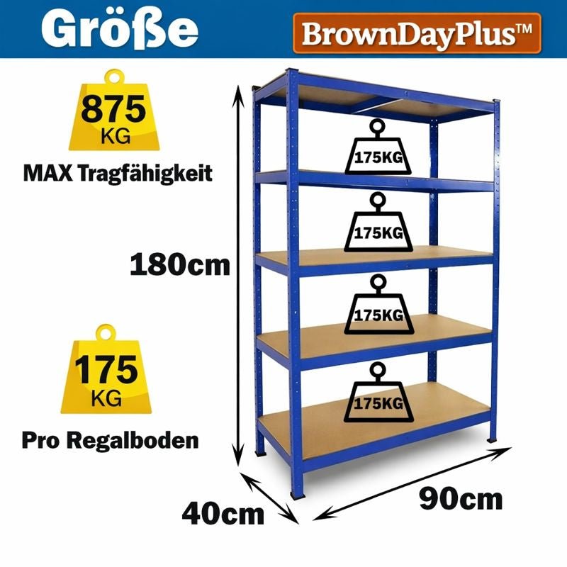 BrownDayPlus™ Scaffale Heavy Duty 5 Ripiani – Senza Bulloni, Acciaio - Brown's Hub Web
