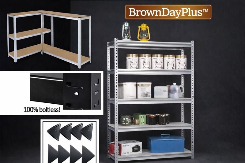 BrownDayPlus™ Scaffale Heavy Duty 5 Ripiani – Senza Bulloni, Acciaio - Brown's Hub Web