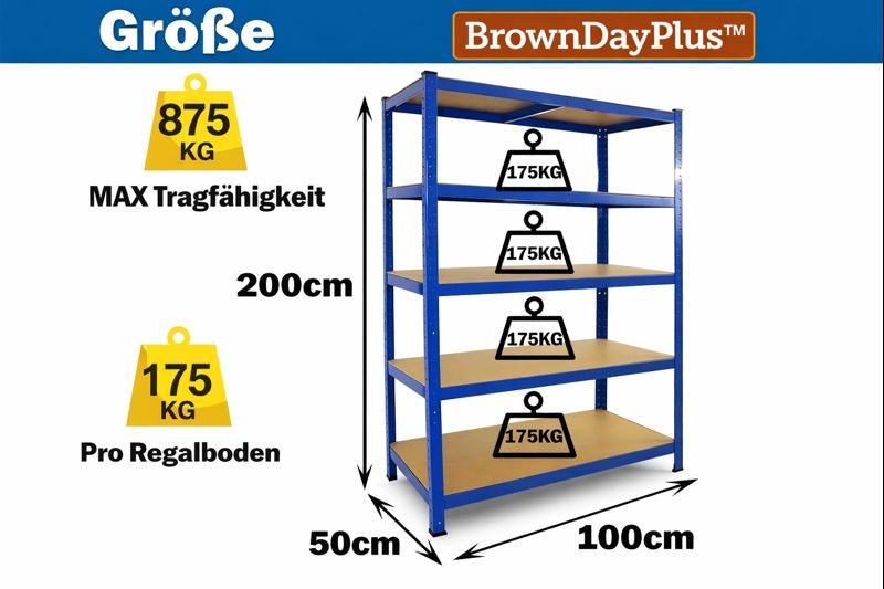 BrownDayPlus™ Scaffale Heavy Duty 5 Ripiani – Senza Bulloni, Acciaio - Brown's Hub Web