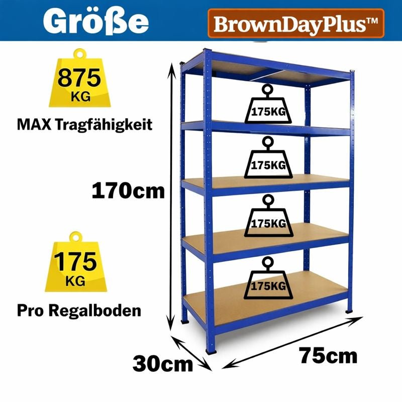 BrownDayPlus™ Scaffale Heavy Duty 5 Ripiani – Senza Bulloni, Acciaio - Brown's Hub Web