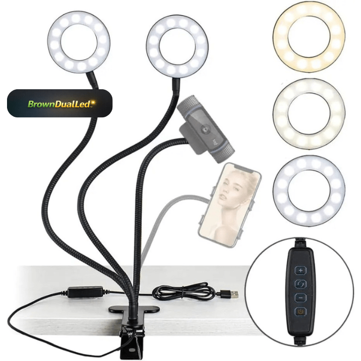 BrownDualLed™ Ring Light LED Doppio Anello Supporto Smartphone 📱 - Brown's Hub Web
