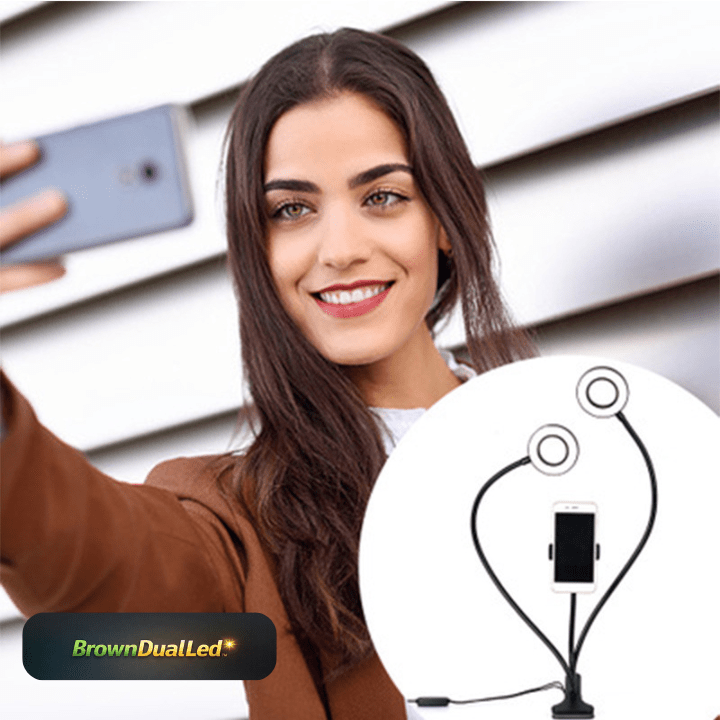 BrownDualLed™ Ring Light LED Doppio Anello Supporto Smartphone 📱 - Brown's Hub Web