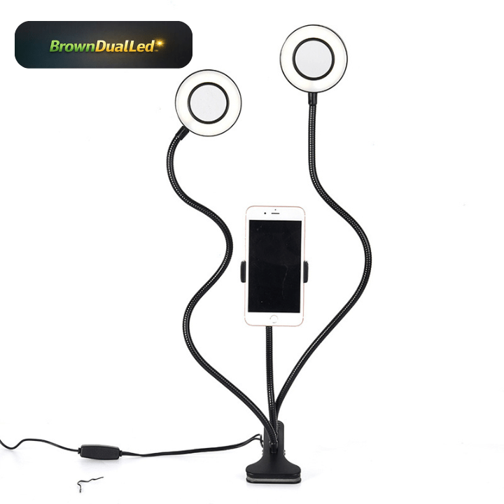 BrownDualLed™ Ring Light LED Doppio Anello Supporto Smartphone 📱 - Brown's Hub Web