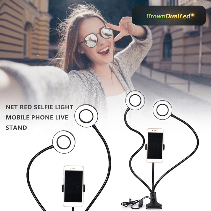 BrownDualLed™ Ring Light LED Doppio Anello Supporto Smartphone 📱 - Brown's Hub Web