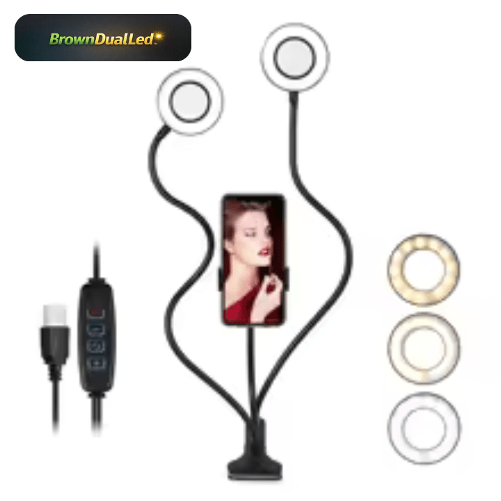BrownDualLed™ Ring Light LED Doppio Anello Supporto Smartphone 📱 - Brown's Hub Web