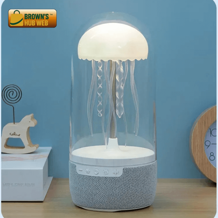 BrownJellyfish™ Speaker Bluetooth Lampada Medusa LED – Audio HiFi, Effetto Rotante, 1800mAh - Brown's Hub Web