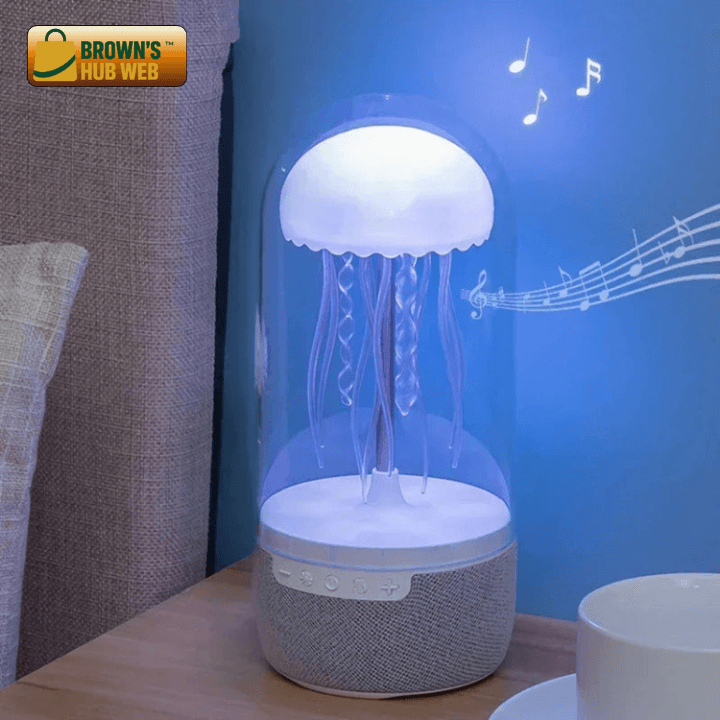 BrownJellyfish™ Speaker Bluetooth Lampada Medusa LED – Audio HiFi, Effetto Rotante, 1800mAh - Brown's Hub Web