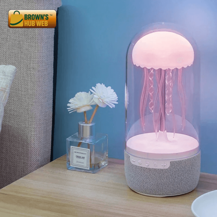 BrownJellyfish™ Speaker Bluetooth Lampada Medusa LED – Audio HiFi, Effetto Rotante, 1800mAh - Brown's Hub Web