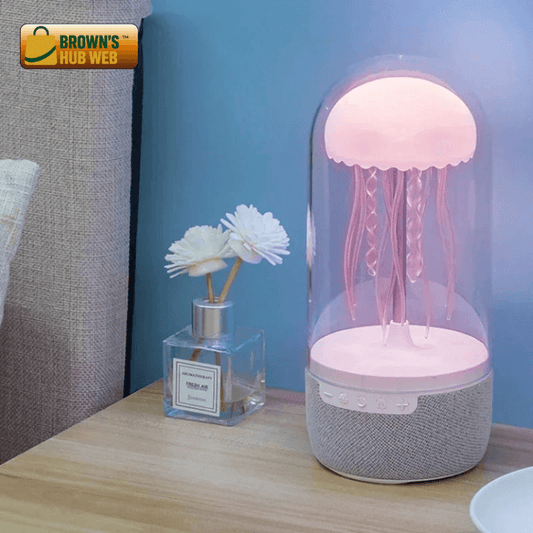 BrownJellyfish™ Speaker Bluetooth Lampada Medusa LED – Audio HiFi, Effetto Rotante, 1800mAh - Brown's Hub Web