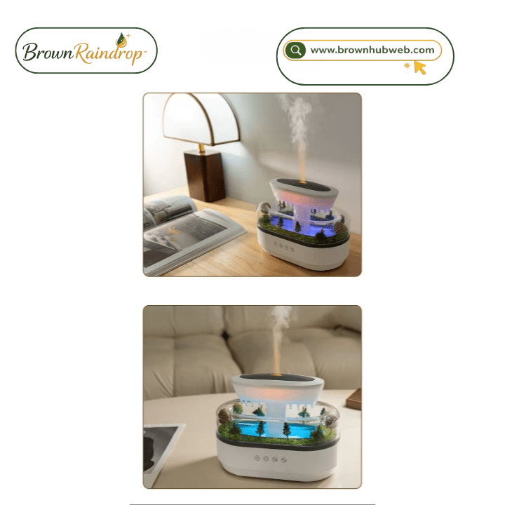 BrownRaindrop™ – Diffusore Oli Essenziali Effetto Pioggia con Luci LED - Brown's Hub Web
