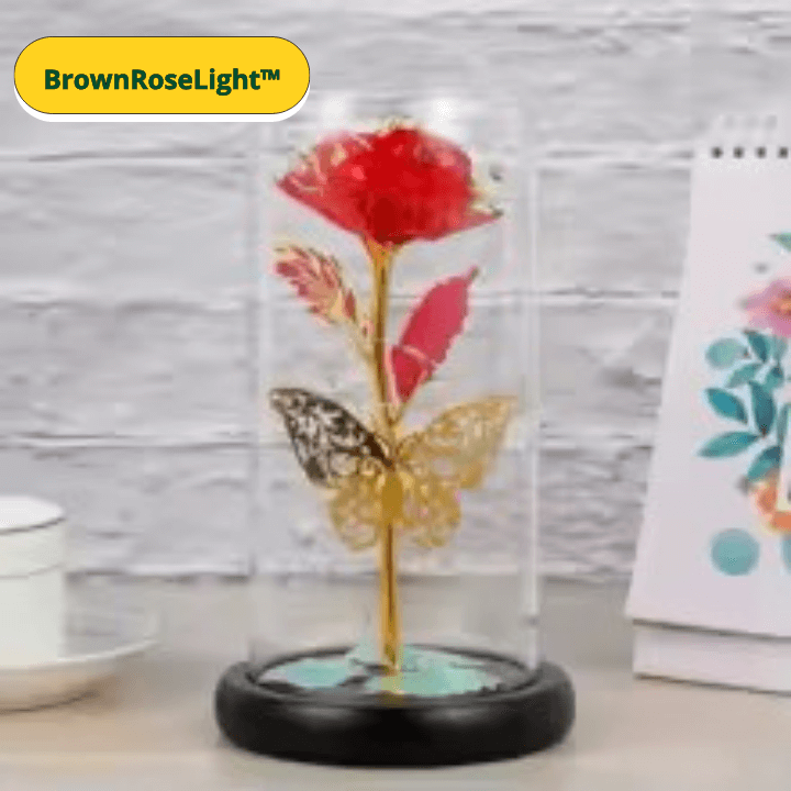 BrownRoseLight™ - Lampada Rosa Galassia con Farfalle – Rosa Artificiale con LED Multicolor sotto Campana in Vetro - Brown's Hub Web