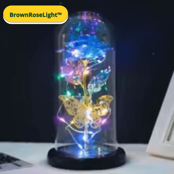 BrownRoseLight™ - Lampada Rosa Galassia con Farfalle – Rosa Artificiale con LED Multicolor sotto Campana in Vetro - Brown's Hub Web
