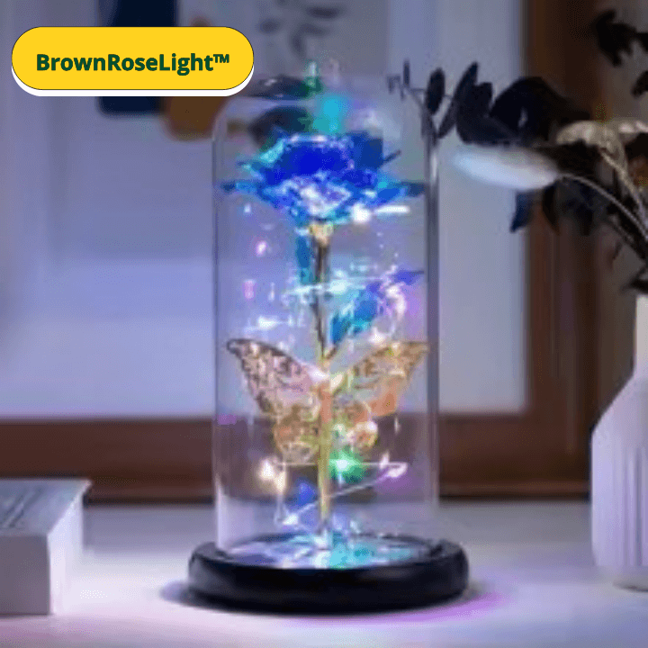 BrownRoseLight™ - Lampada Rosa Galassia con Farfalle – Rosa Artificiale con LED Multicolor sotto Campana in Vetro - Brown's Hub Web