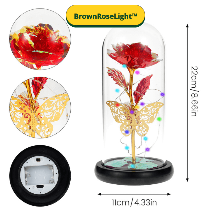 BrownRoseLight™ - Lampada Rosa Galassia con Farfalle – Rosa Artificiale con LED Multicolor sotto Campana in Vetro - Brown's Hub Web