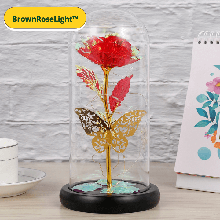 BrownRoseLight™ - Lampada Rosa Galassia con Farfalle – Rosa Artificiale con LED Multicolor sotto Campana in Vetro - Brown's Hub Web