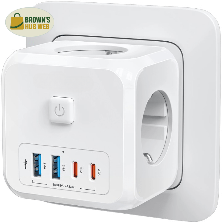 Brown's Hub Web™ Cubo di alimentazione 7-in-1 EU con 3 prese AC e 4 porte USB