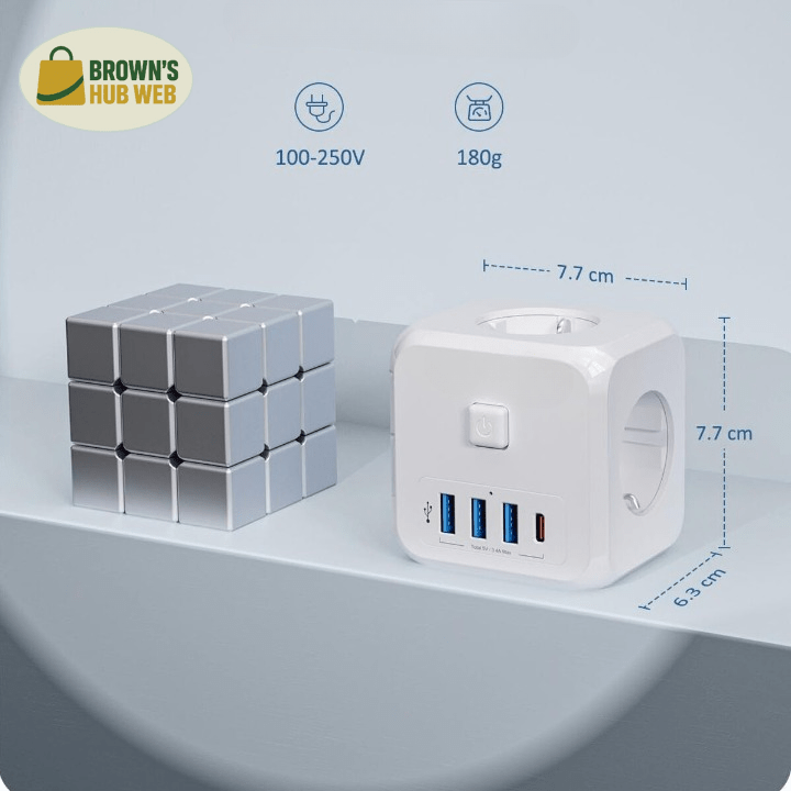 Brown's Hub Web™ Cubo di alimentazione 7-in-1 EU con 3 prese AC e 4 porte USB