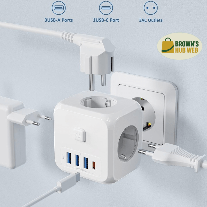 Brown's Hub Web™ Cubo di alimentazione 7-in-1 EU con 3 prese AC e 4 porte USB