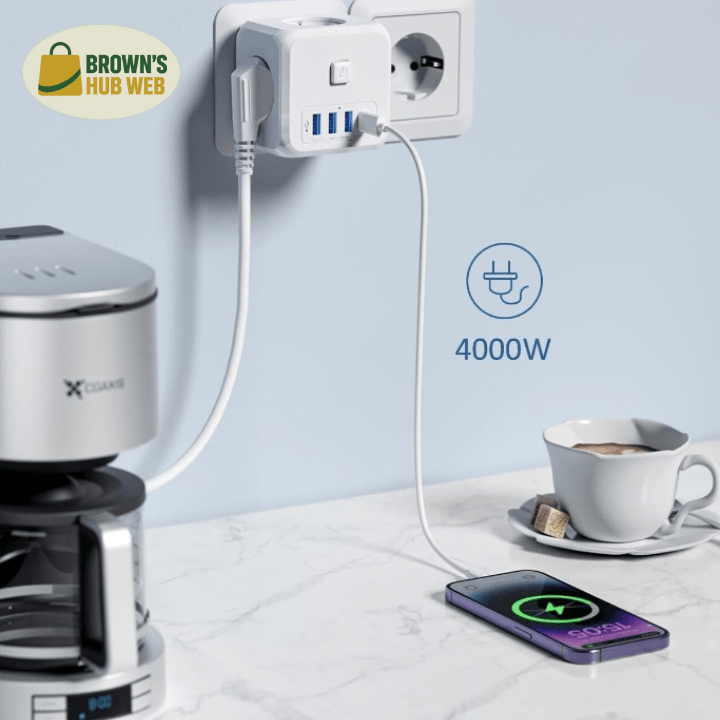 Brown's Hub Web™ Cubo di alimentazione 7-in-1 EU con 3 prese AC e 4 porte USB