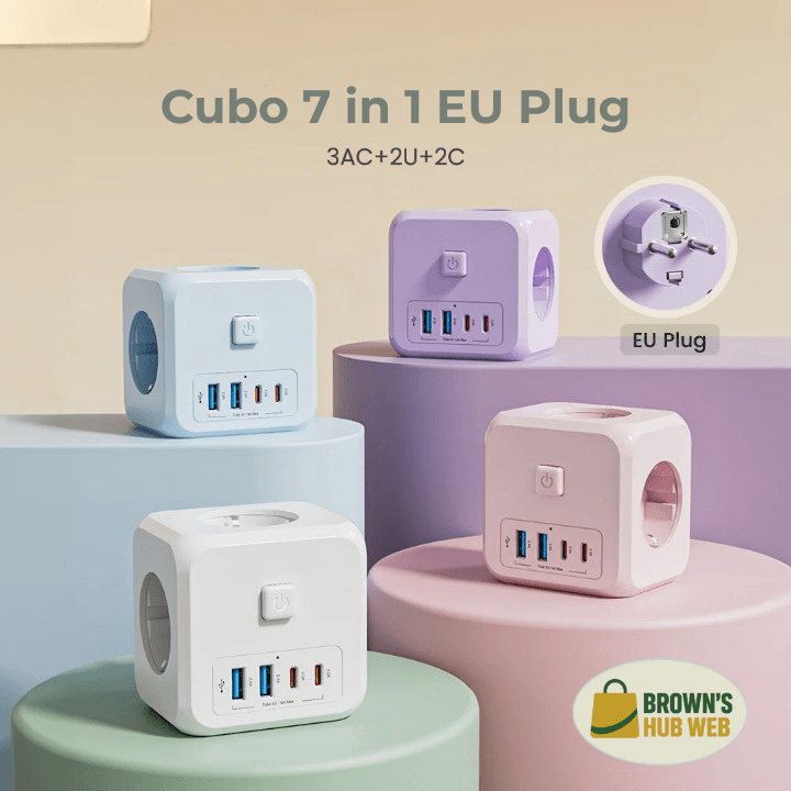 Brown's Hub Web™ Cubo di alimentazione 7-in-1 EU con 3 prese AC e 4 porte USB