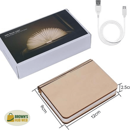 Brown's Hub Web™ Lampada Libro Notturna LED – Elegante Design in Legno 3D
