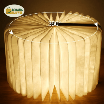 Brown's Hub Web™ Lampada Libro Notturna LED – Elegante Design in Legno 3D