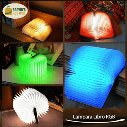 Brown's Hub Web™ Lampada Libro Notturna LED – Elegante Design in Legno 3D