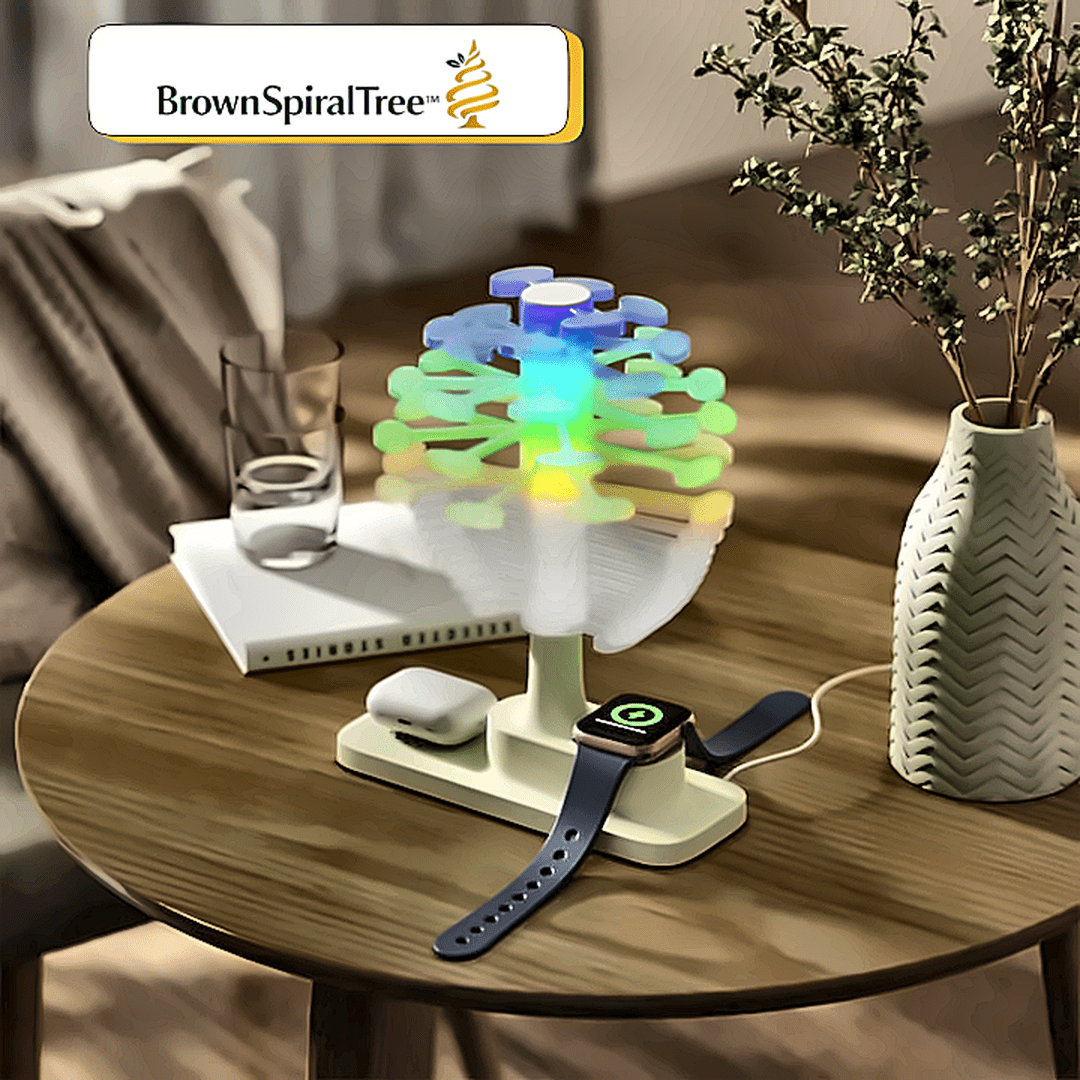 BrownSpiralTree™ – Lampada da Tavolo LED RGB Albero a Spirale con Ricarica Wireless - Brown's Hub Web