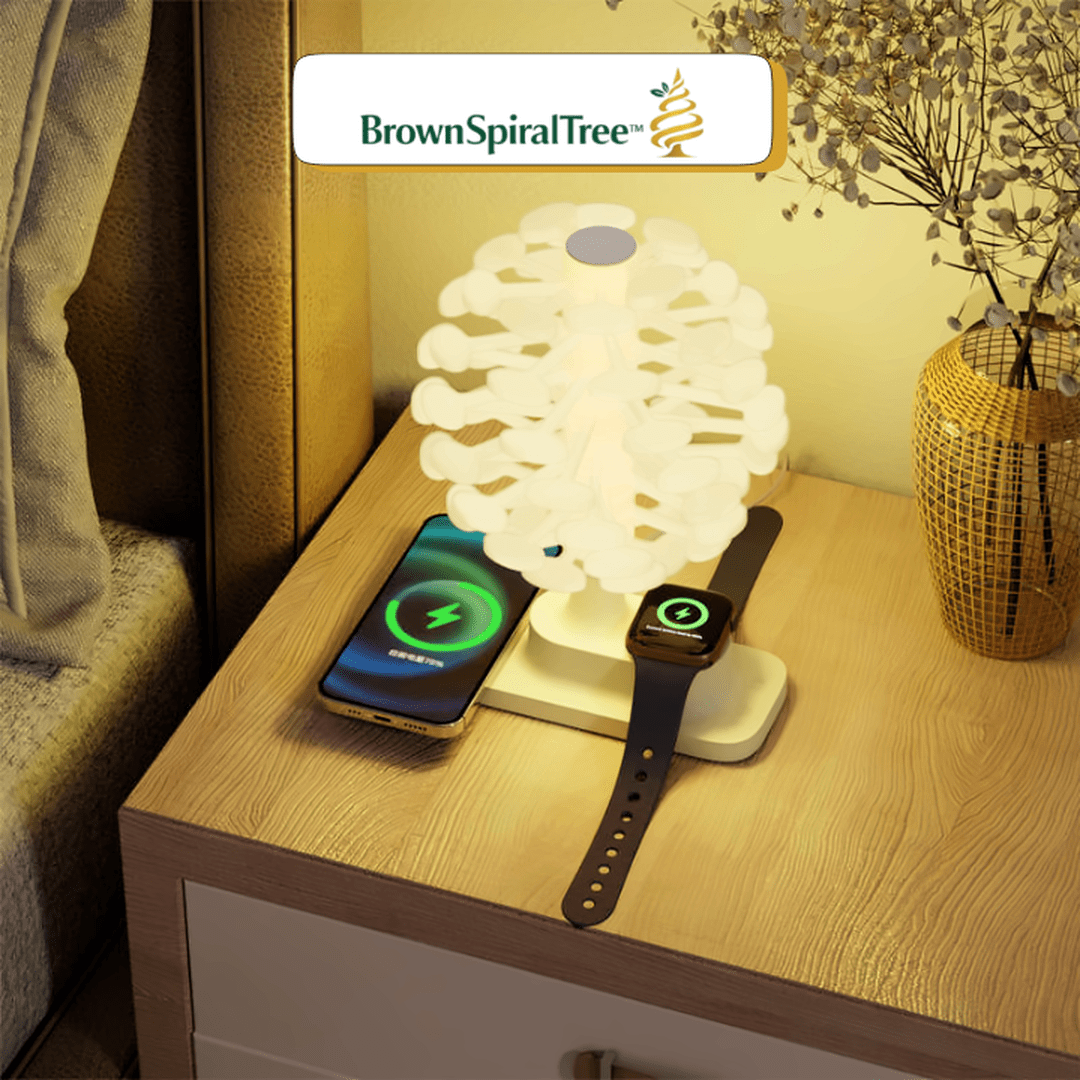 BrownSpiralTree™ – Lampada da Tavolo LED RGB Albero a Spirale con Ricarica Wireless - Brown's Hub Web