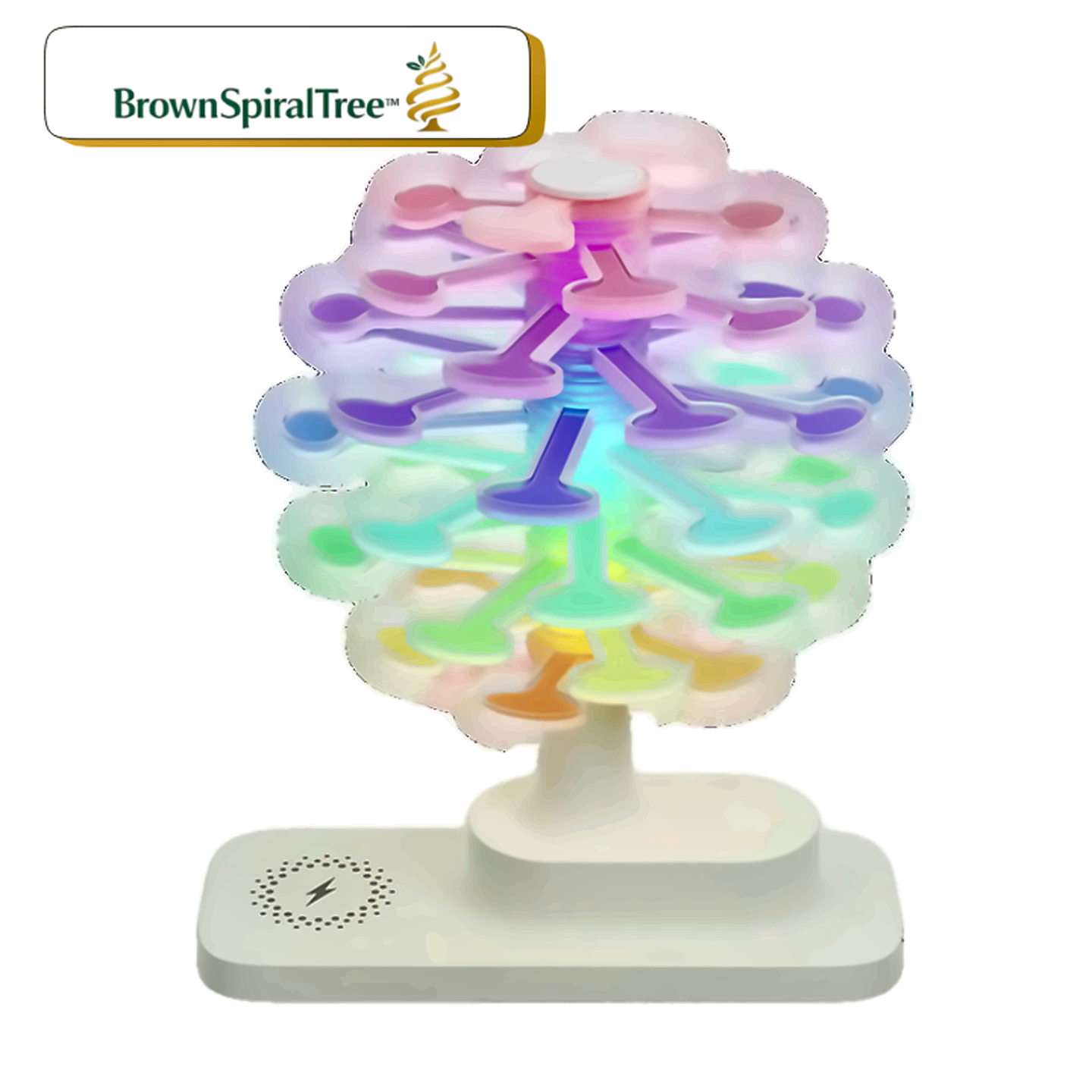BrownSpiralTree™ – Lampada da Tavolo LED RGB Albero a Spirale con Ricarica Wireless - Brown's Hub Web