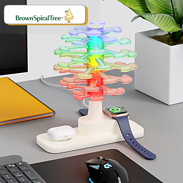 BrownSpiralTree™ – Lampada da Tavolo LED RGB Albero a Spirale con Ricarica Wireless - Brown's Hub Web