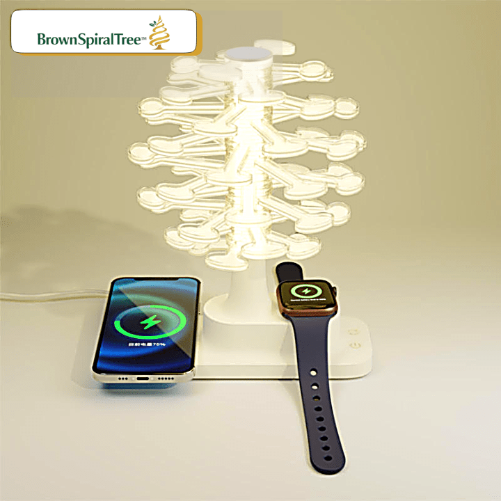 BrownSpiralTree™ – Lampada da Tavolo LED RGB Albero a Spirale con Ricarica Wireless - Brown's Hub Web