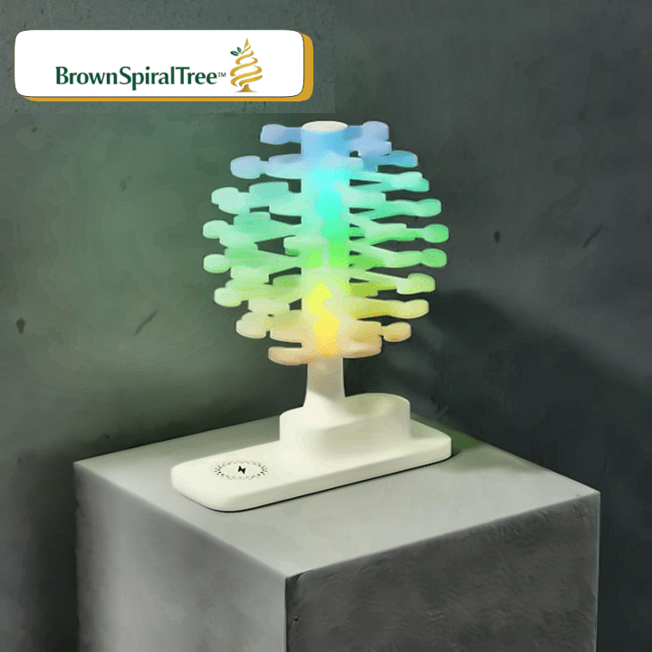 BrownSpiralTree™ – Lampada da Tavolo LED RGB Albero a Spirale con Ricarica Wireless - Brown's Hub Web