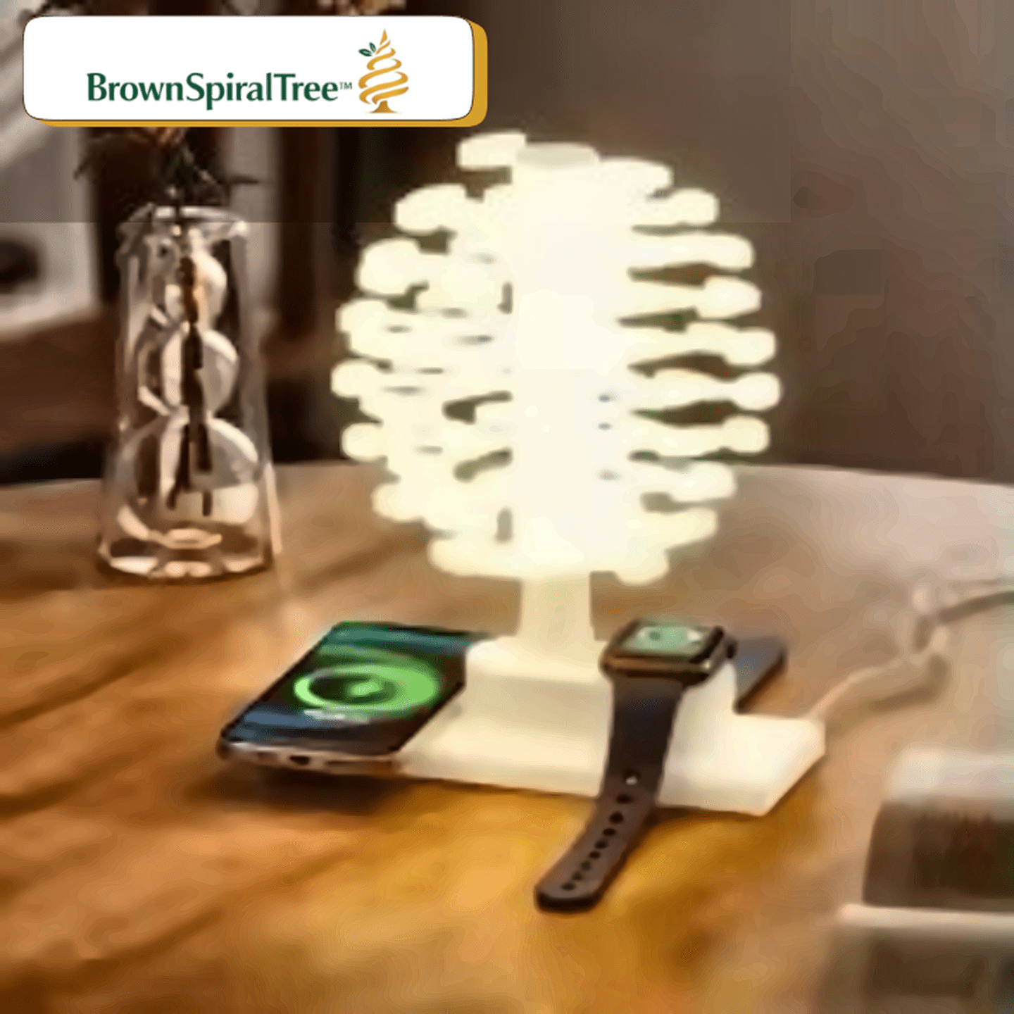 BrownSpiralTree™ – Lampada da Tavolo LED RGB Albero a Spirale con Ricarica Wireless - Brown's Hub Web