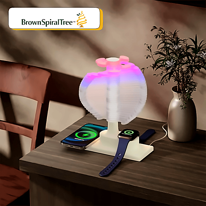 BrownSpiralTree™ – Lampada da Tavolo LED RGB Albero a Spirale con Ricarica Wireless - Brown's Hub Web
