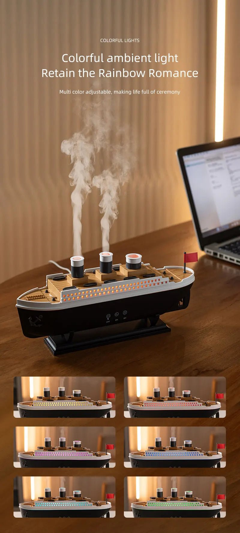 BrownTitanic™ - Diffusore Nave Titanic con Effetto Medusa – Umidificatore Ultrasuoni Smart 250ml - Brown's Hub Web